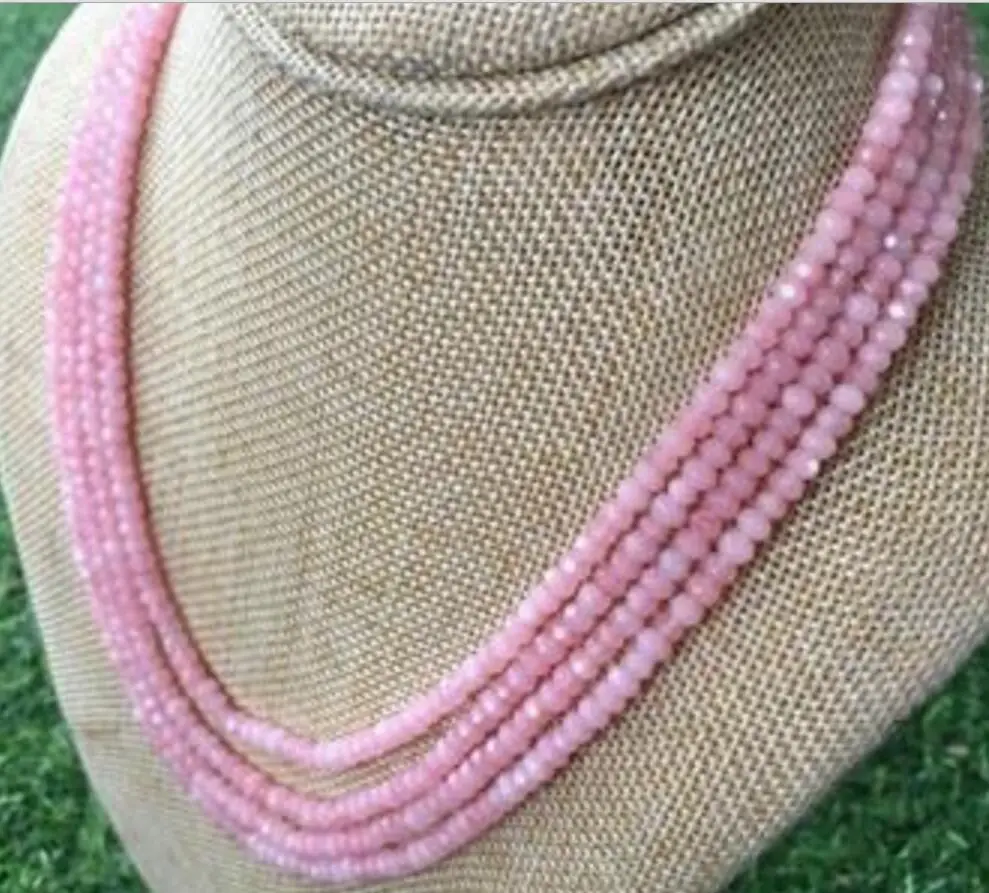 

Antique magnetic 4-row 2x4MM roundel faceted aquamarine jewelry necklace 17-20