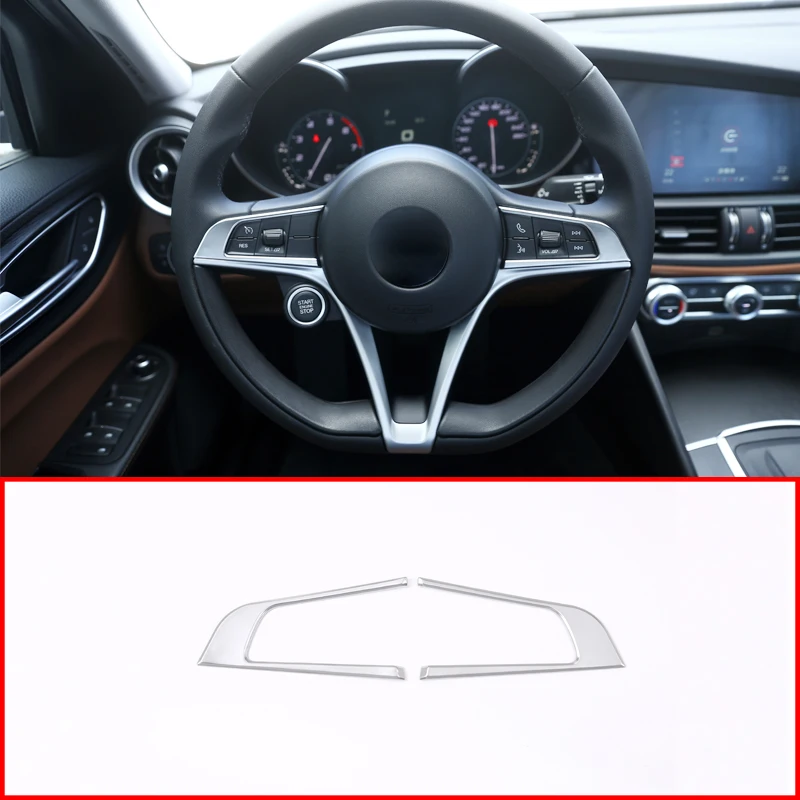 

For Alfa Romeo Giulia Stelvio 2017 Car Accessories 2 Pcs ABS Chrome Steering Wheel Decoration Frame Cover Trim