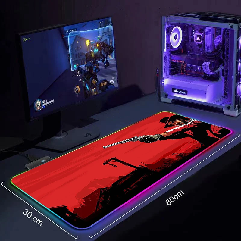 

Red Dead Redemption RGB MousePad gamer Computer mini Large Games desk mat Carpet tapis souris Play with Backlit is cool mousepad