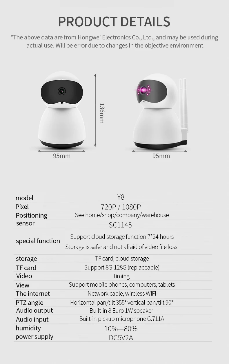 720/1080P PTZ Беспроводная ip-камера с функцией обнаружения движения, инфракрасное ночное видение, домашнее охранное наблюдение, RJ45/Wifi камера, облачный сервис