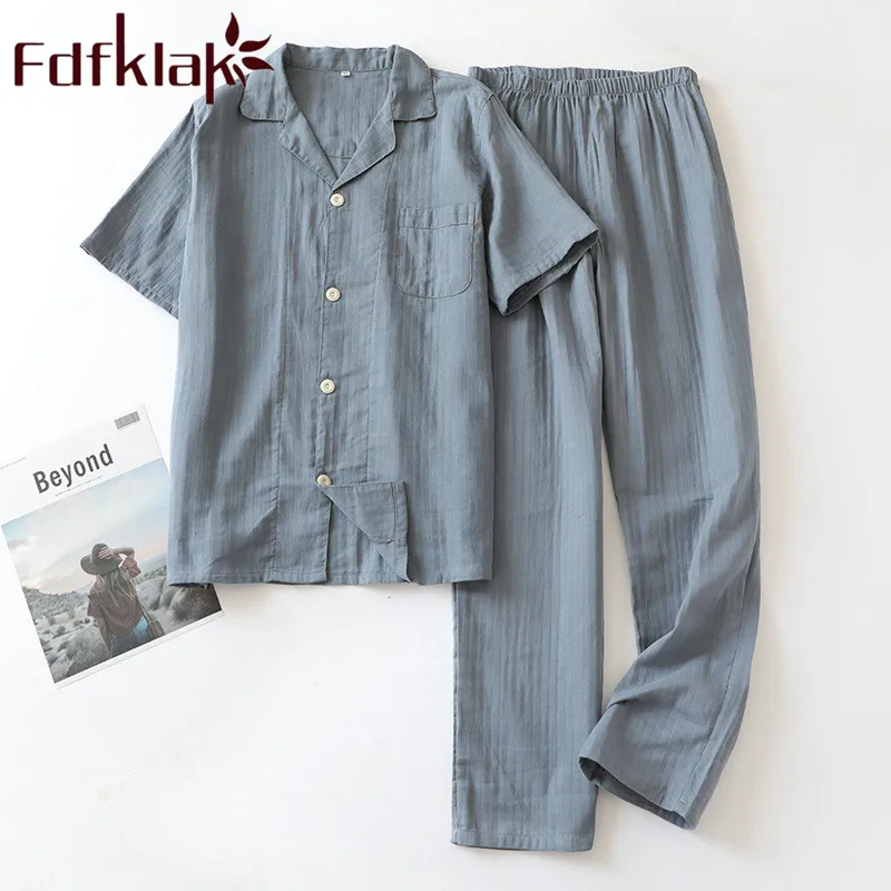 Fdfklak Cotton Pajamas Men Short Sleeve Pijama Set For Male Summer Sleep Clothing Casual Nightie Sleepwear Man Pyjamas Suit