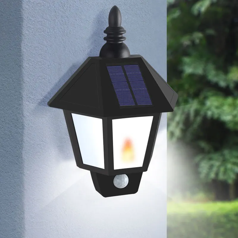 Фото Солнечный садовый светильник с двумя режимами светодиодный настенный датчиком