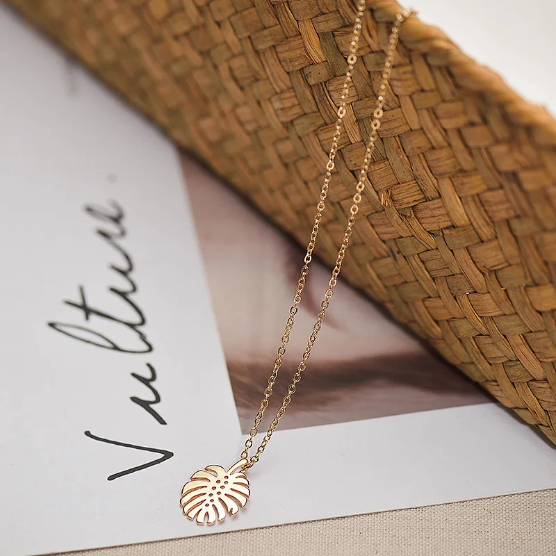 Женское ожерелье с подвеской в виде пальмовых листьев из нержавеющей стали