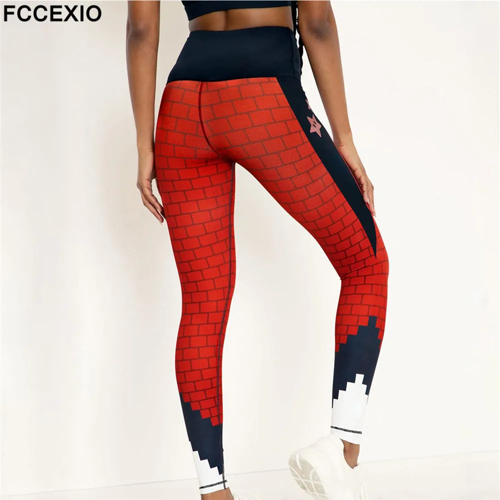 

FCCEXIO Red Brick 3D Printed Female Leggings For Fitness High Waist Gym Pants Women Push Up Workout Sports Leggin