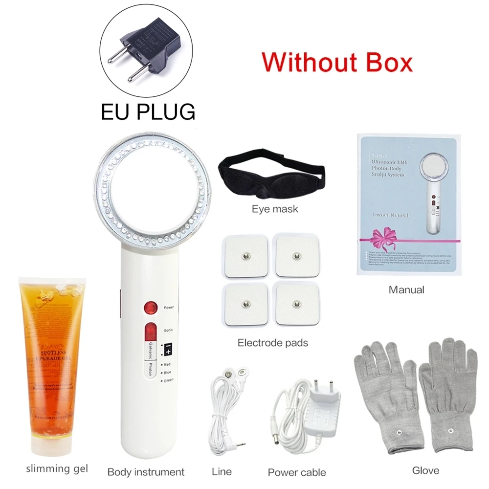 with gel EU plug 7 в 1 Липо кавитационная ультразвуковая машина для похудения тела Массажер для потери веса сжигатель жира Гальваническая инфракрасная ультразвуковая EMS терапия - Цвет: with gel EU plug