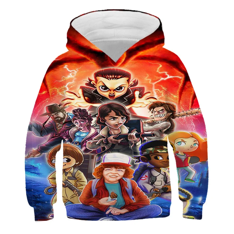

4-14 Years Strange things 2021 winter Long sleeve hoodie 3D print Hoodies Cartoon Funny tops Sweatshirt anime Hipster Pullover