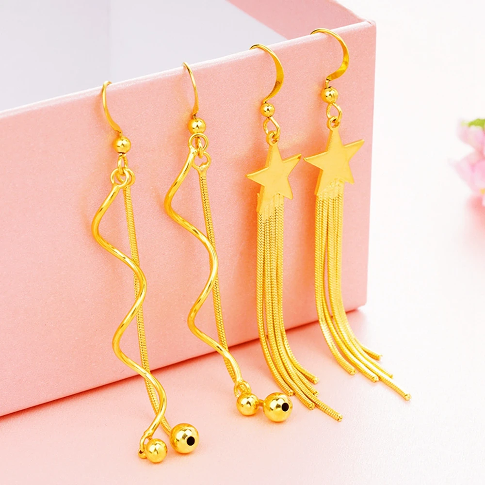 

Long Star Tassel Dangle Earrings Yellow Gold Filled Classic Women Sexy Jewelry Gift