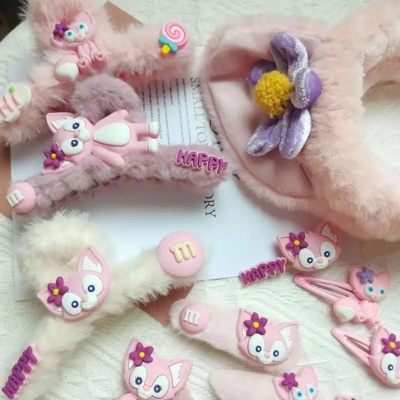 2021 Кавай Кос Линабелл Повязка с ушками Лисы Даффи Девочки Плюшевый Резинка для волос Маленький Бант Захватывающая резинка для волос Коллекция Розовая Шанхайская Курортная