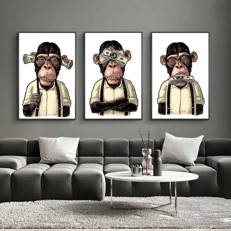 Современная Абстрактная живопись нашивкой в виде елки три симпатичных обезьян