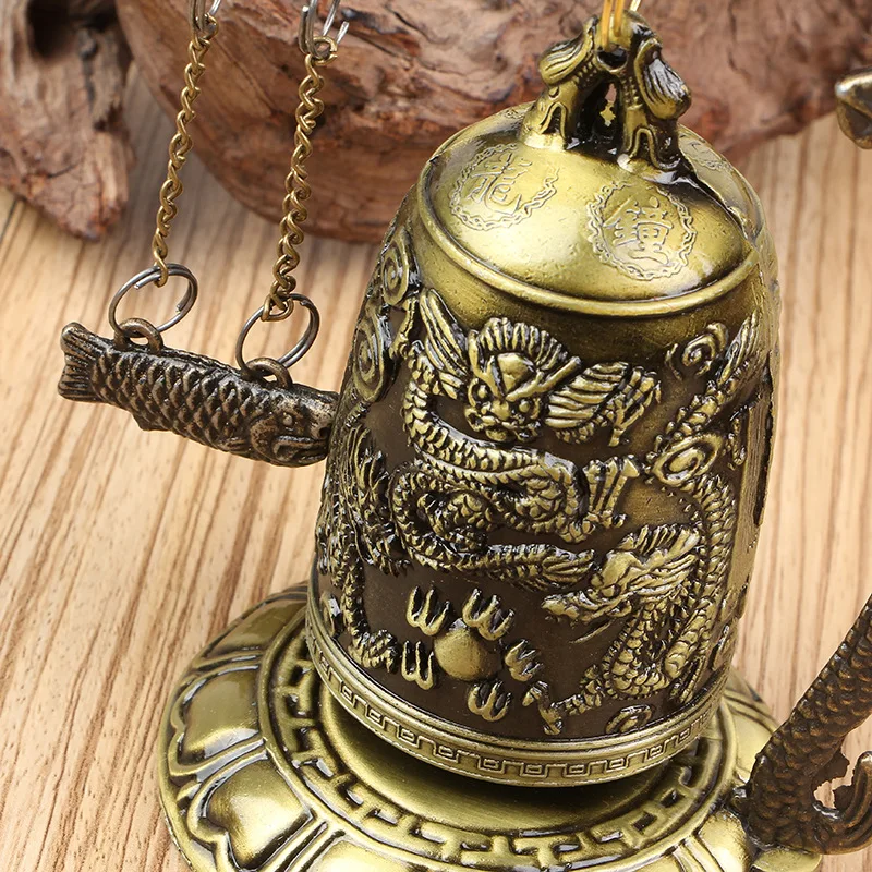 Буддизм храм латунь Медь колокольчик с драконом часы резные статуя Лотос Будда