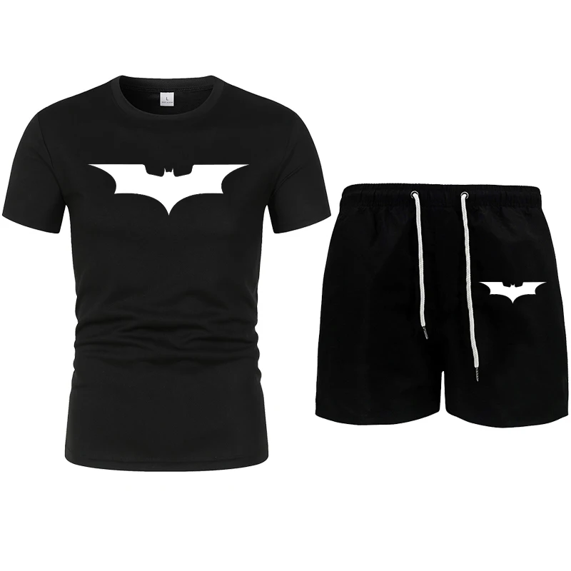 

summer men's T-shirt set 2-piece men's sportswear suit basketball sports fitness bat print short sleeve + men's suit