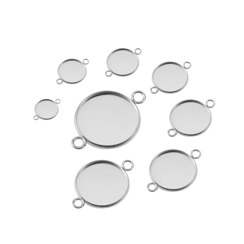 

20pcs/lot Two Holes Hanging Stainless Steel Cameo Cabochon Base Setting Fit 6/8/10/12/14/16/18/20/25/30mm for DIY Jewelry Making
