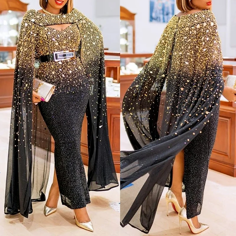

2021 New African Evening Party Dresses For Women Elegant long Dress Cape Style Vestidos Robe Africaine Femme Africa Clothes