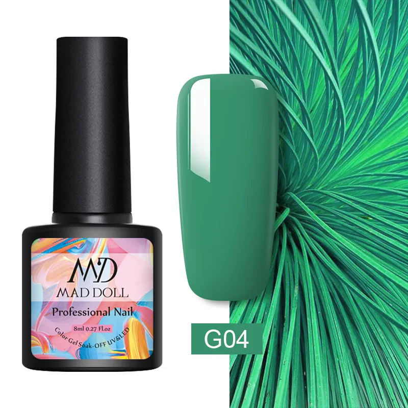 G04 2 бутылки 8 мл MAD DOLL УФ-гель для ногтей чистый цвет и Блестящие Блестки долговечный впитывающий Гель-лак для нейл-арта - Цвет: G04