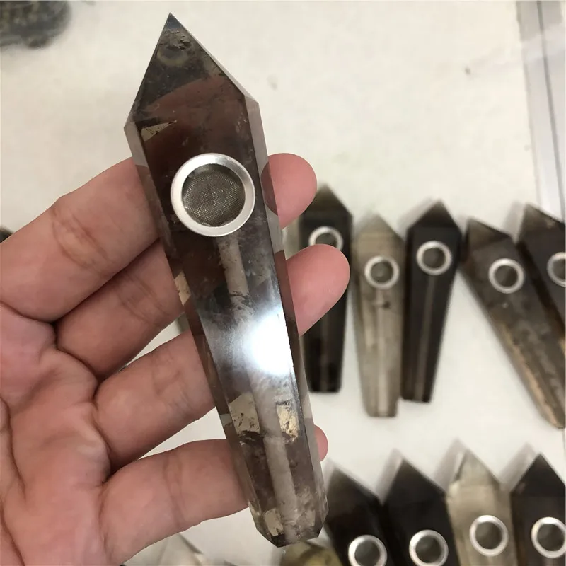 

Natural rock hand carved gemstone smoky quartz crystal smoking pipes