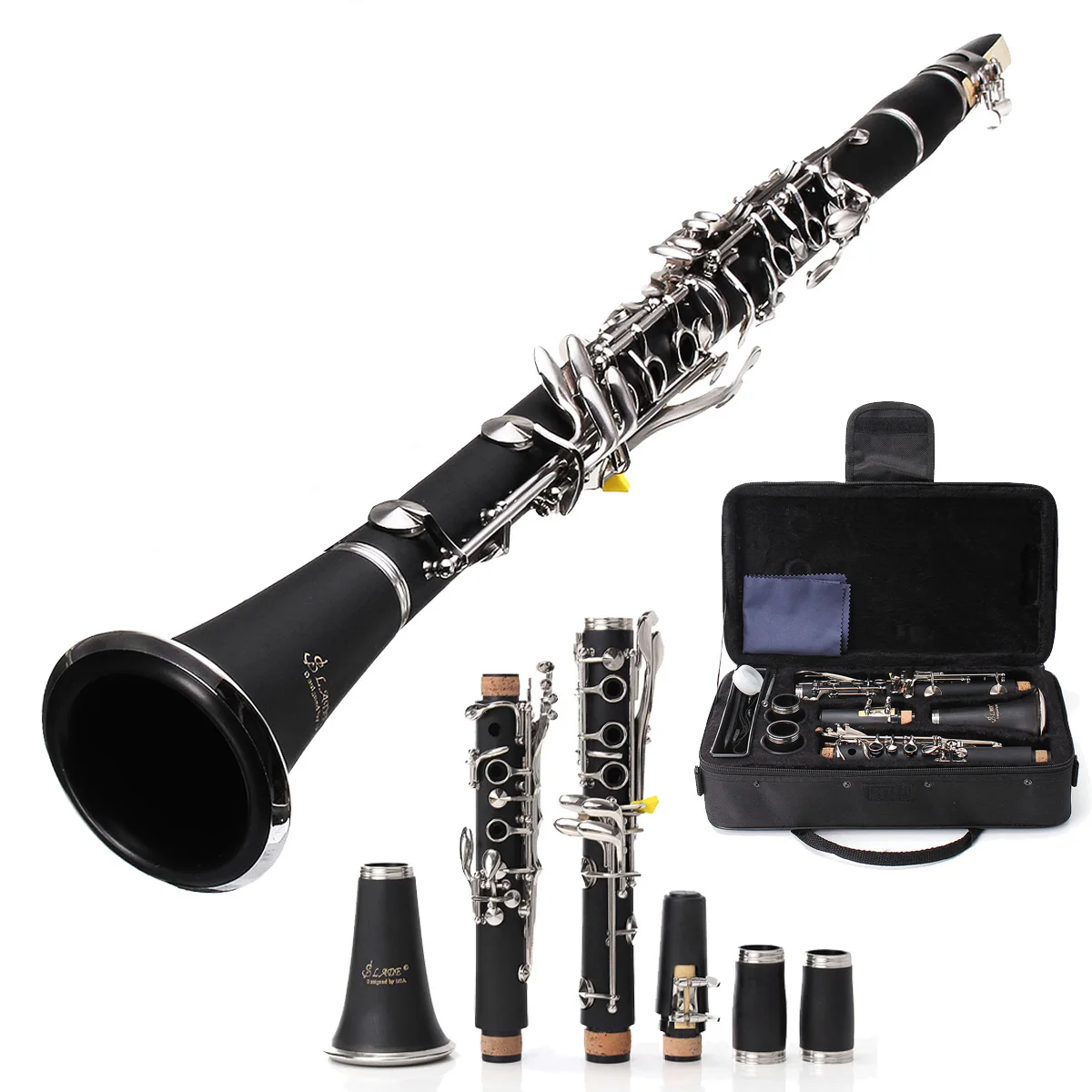 

LADE 17 Key Bb Flat Clarinet ABS Material Klarnet with Carry Case Cleaning Cloth Gloves Professional Woodwind Instrument