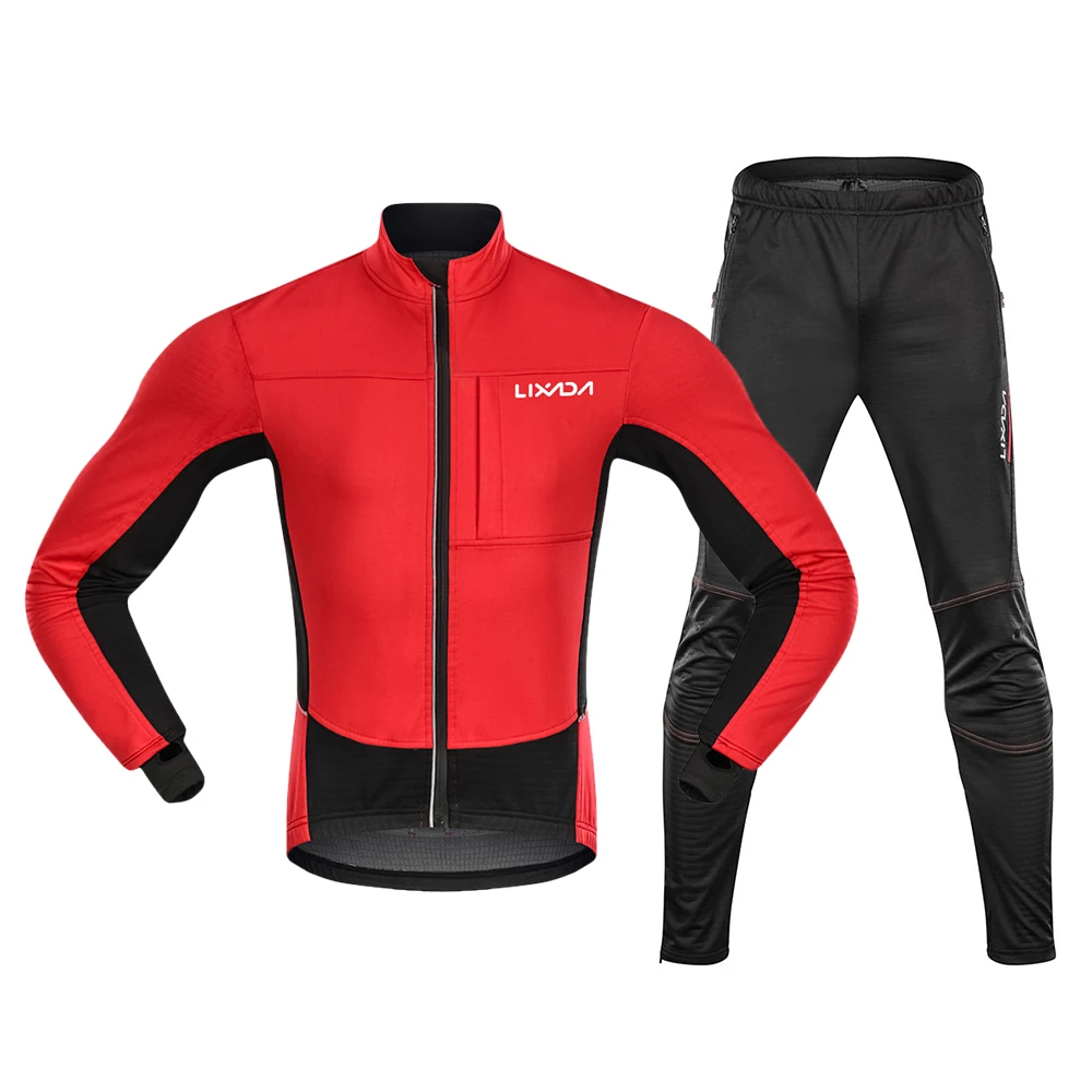 

Lixada мужской зимний комплект одежды для велоспорта, водонепроницаемая ветрозащитная теплая флисовая куртка для езды на велосипеде и штаны, ...