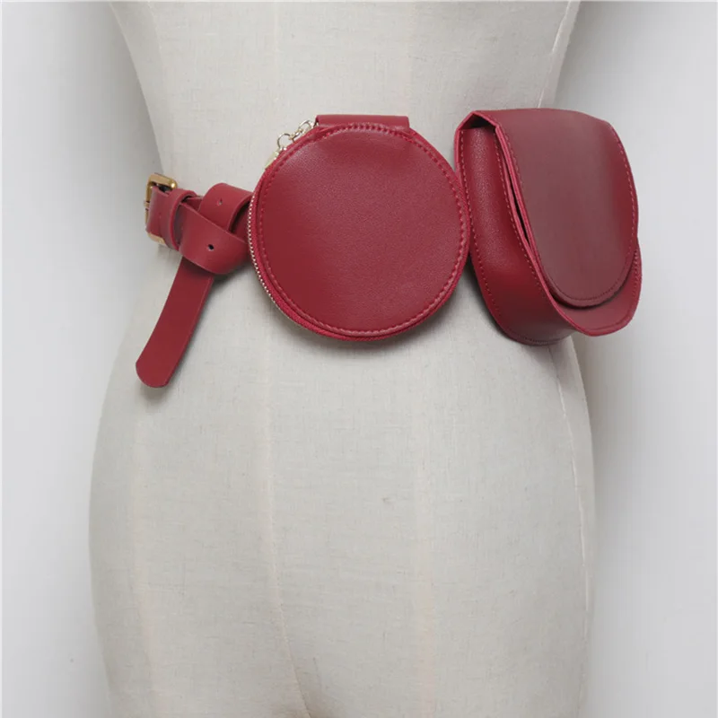 Red Waist Bags Винтажная поясная сумка, роскошные женские Поясные Сумки из искусственной кожи, модная дизайнерская мини-сумка с круглым вырезом, Женская Повседневная сумка-монетница - Цвет: Red Waist Bags