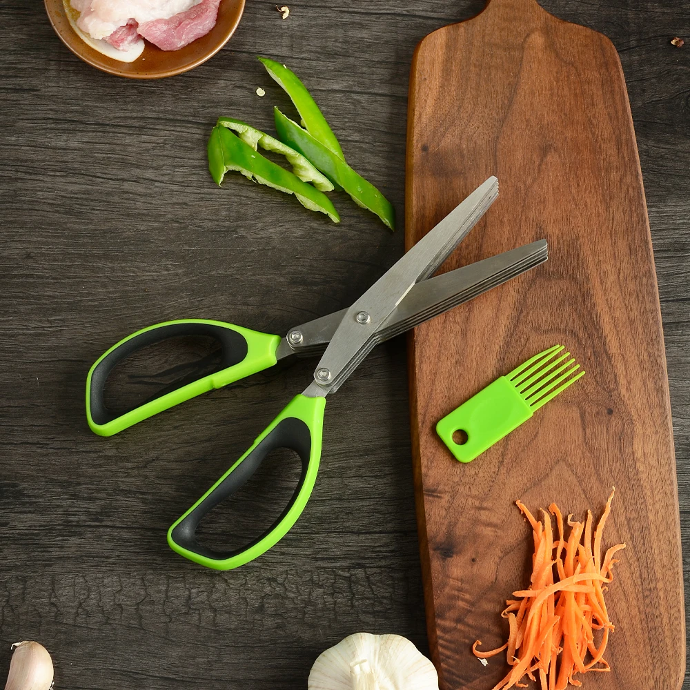DAMASK Многофункциональные кухонные ножницы для трав Scallion 5 слойные лезвия из