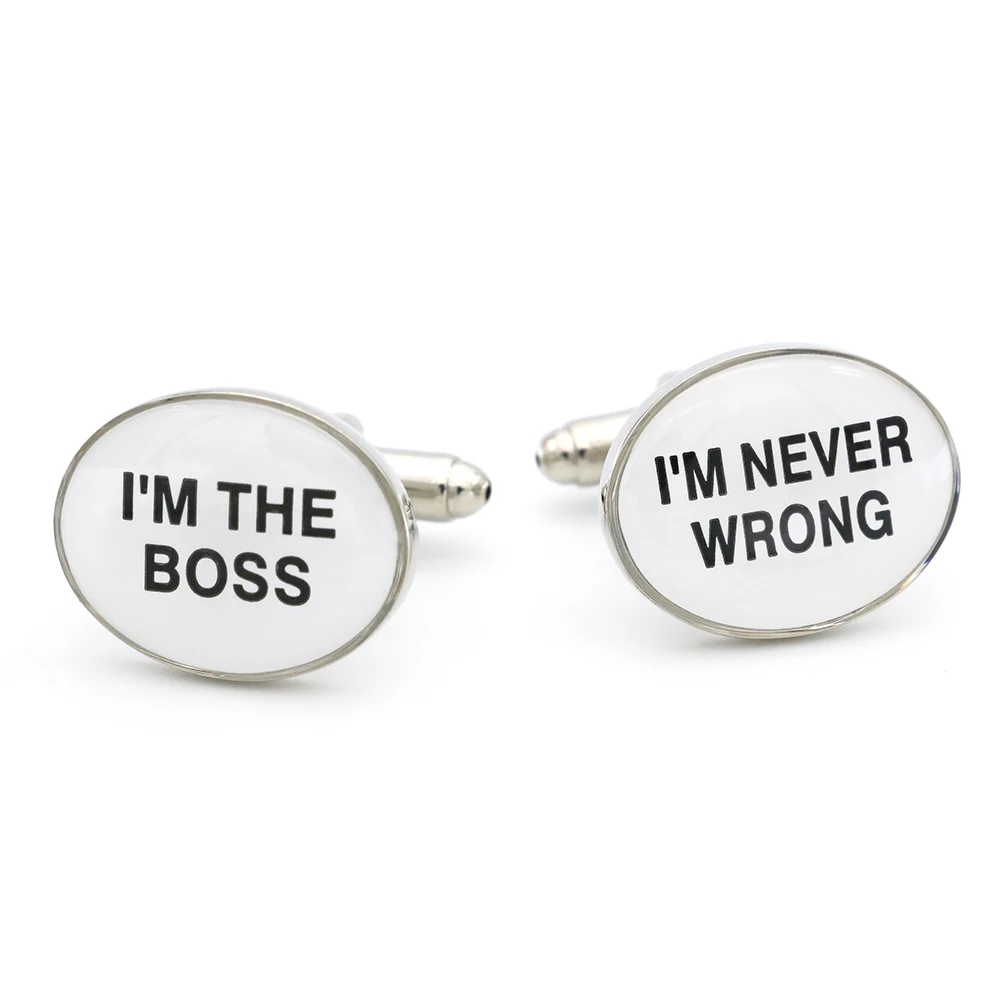 Бесплатная доставка мужские запонки I'M THE BOSS NEVER неправильный дизайн белый цвет