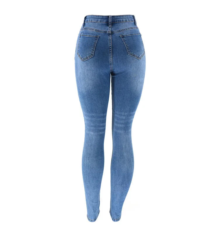 

2020 New Arrivals Woman High Waist Ladies Jeans Bleached Blue Pants High Street Denim Skinny Pencil Pants