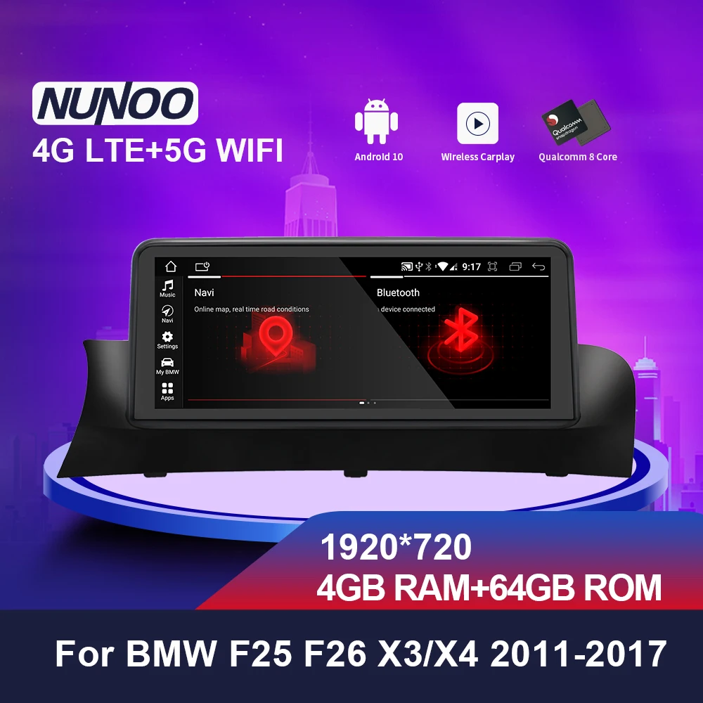 

Nunoo Qualcomm Carplay For BMW F25 F26 X3X4 2013-2017 10.25 Inch Car Radio Multimedia Video Player Navigation Android 10.0 IPS