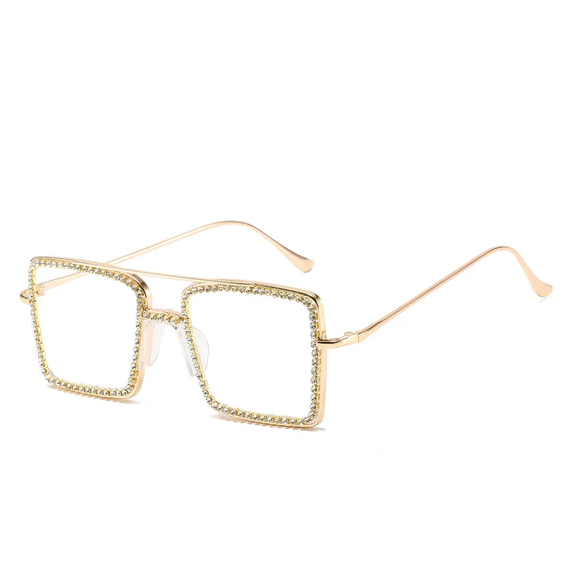 FENCHI-gafas de sol cuadradas con diamantes de imitación para mujer, lentes transparentes con montura metálica, de gran tamaño