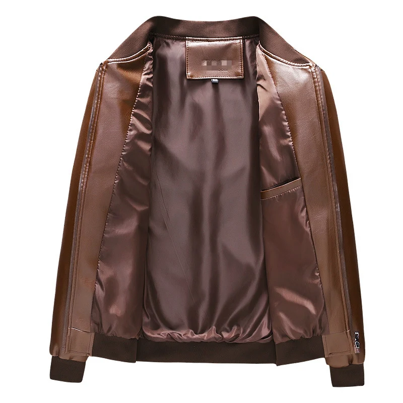 Куртка мужская из искусственной кожи с воротником-стойкой и длинным рукавом