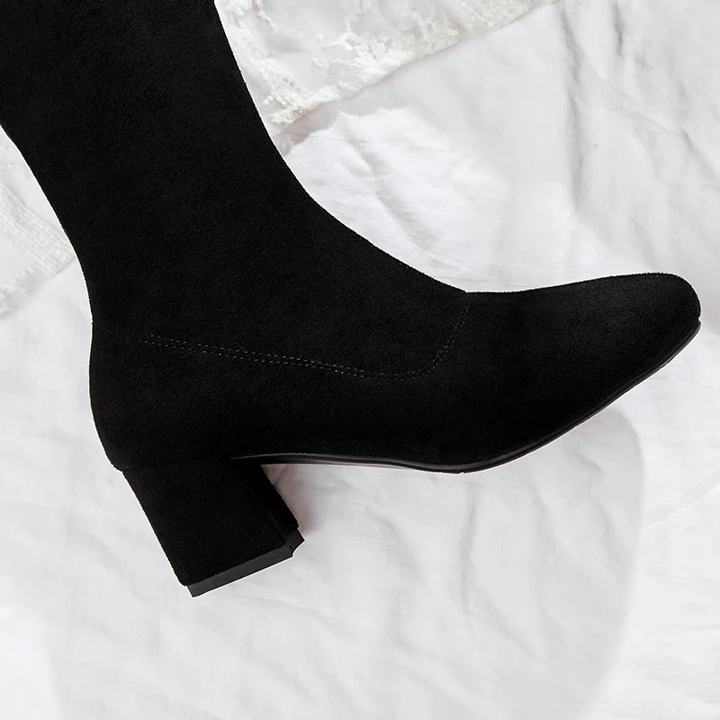 

New Sexy Thigh High Boots Women Winter Boots Mid Heel Slouchy Over the Knee Boots Black Gray Over knee Boots 2019