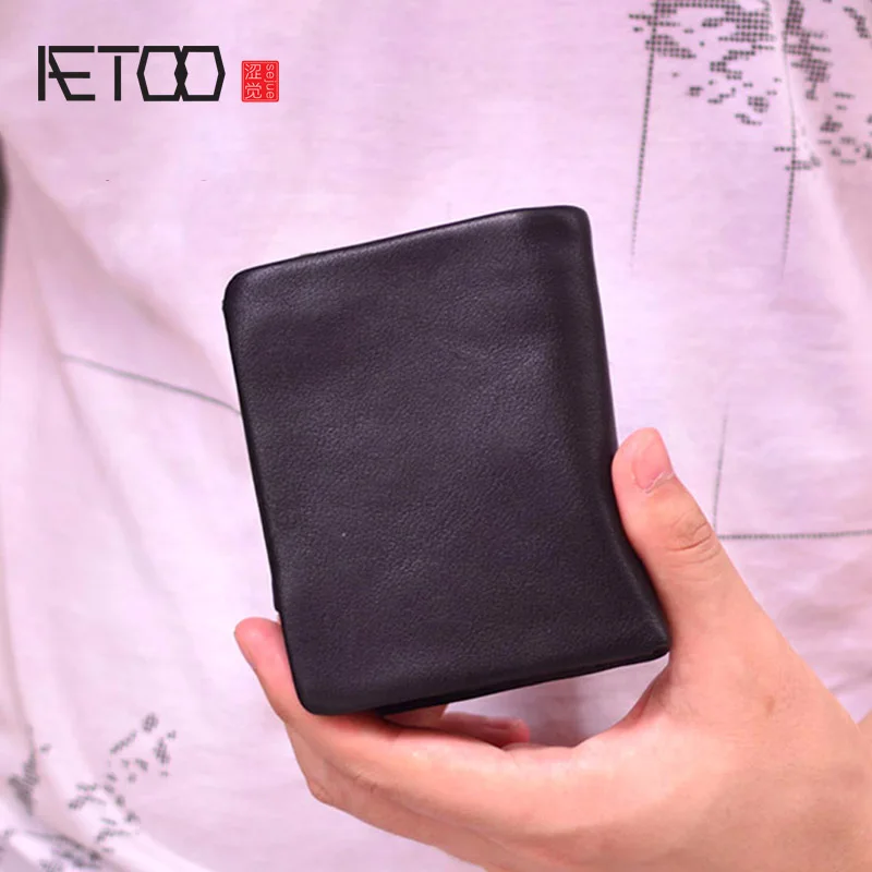 

AETOO Leather men's short wallet, first layer cowhide horizontal wallet, vertical soft leather wallet