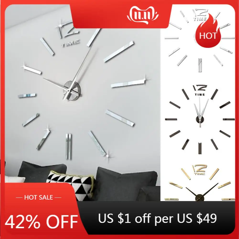 Большие настенные 3d-часы сделай сам Зеркальная Наклейка на стену креативные