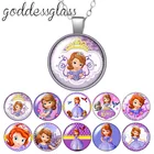 Ожерелье с подвеской в подарок принцессе Софии для девочек, стеклянный кабошон с серебряным покрытиемхрустальное ожерелье, ювелирные изделия для детей