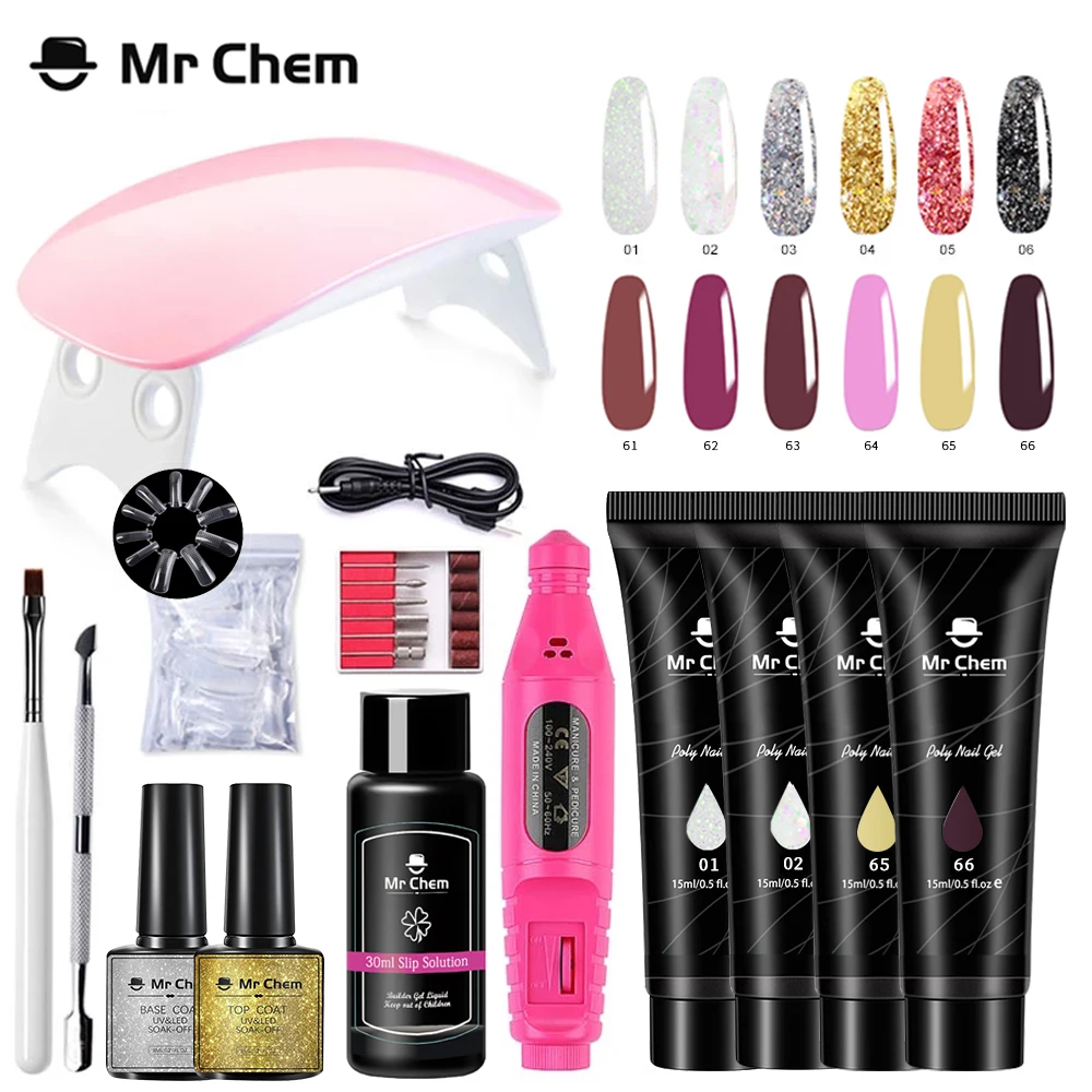 

Mr Chem Poly Nail Gel Kit Quick Building Long Lasting Extensions Manicure Set 6W LED Lamp Varnish Acrylic Gel Nails Art uñas