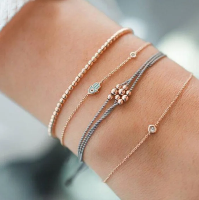 4 шт./компл. модные женские браслеты пальмовые бусины Хрустальная кожа веревка