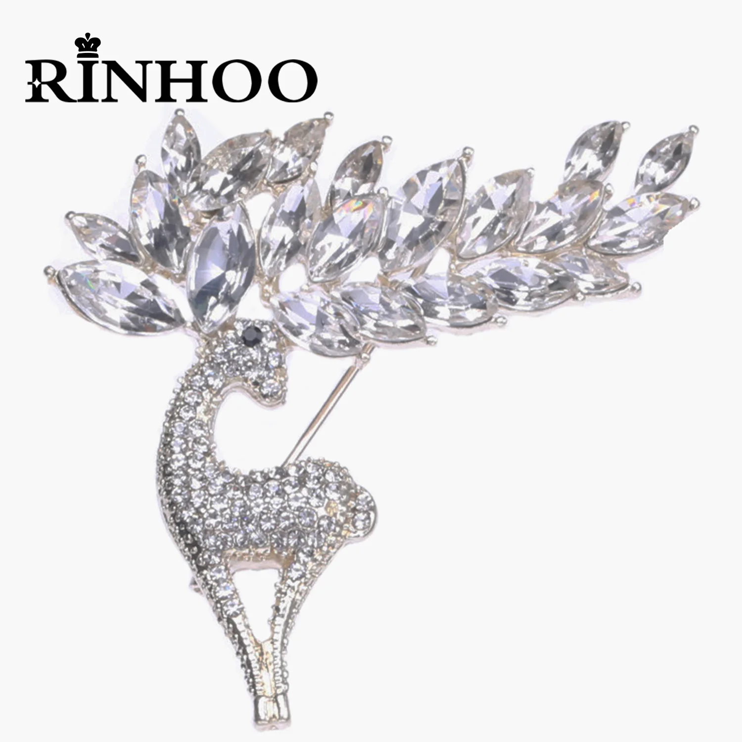 

Rinhoo Merry Christmas Brooches Luxury Exquisite Full Rhinestone Cute Deer Elk Animal Festival Lapel Pins New Year Party Jewelry