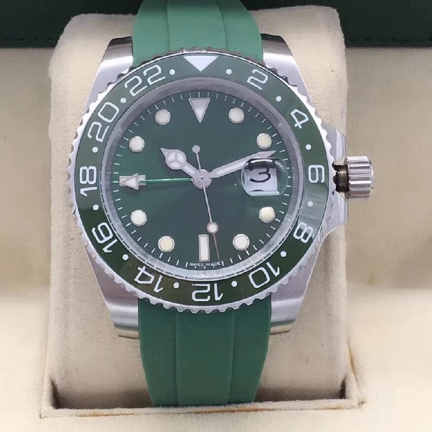 

new models 40mm Black Blue Bezel Mechanical Men Watches GMT Sapphire 6 colors rubber Crystal Man Diver Men's Watch Male Clock