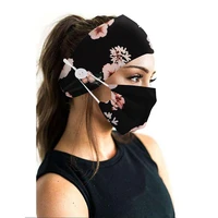 2Pcsset Button Head Band Mask Turban Hair Accessories Soft Yoga Sports Elastic Hair Band Fashion Hair Band with Mask Unisex
