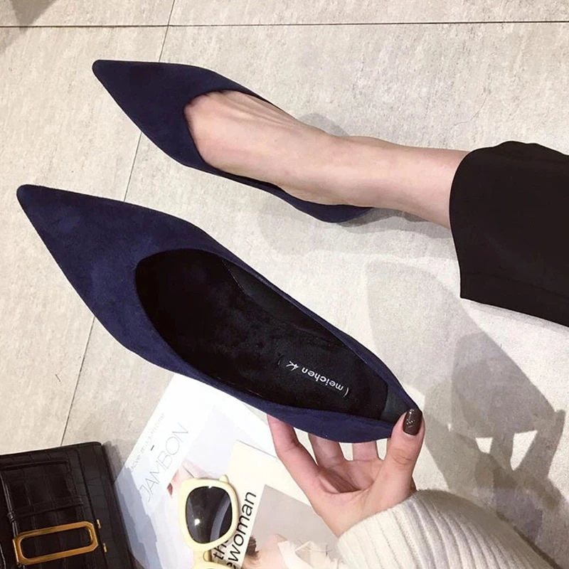 

Spring Autumn Woman Flats Pointed Toe Boat Shoe Suede Slip on Flat Shoes Flat Heels Solid Ladies Office Shoes Women Black Red