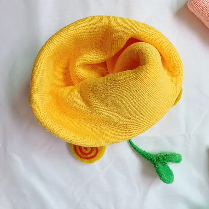 

Newborn Cute Autumn Winter Kids Baby Hats Warm Knitted Wool Cartoon Hemming Caps New