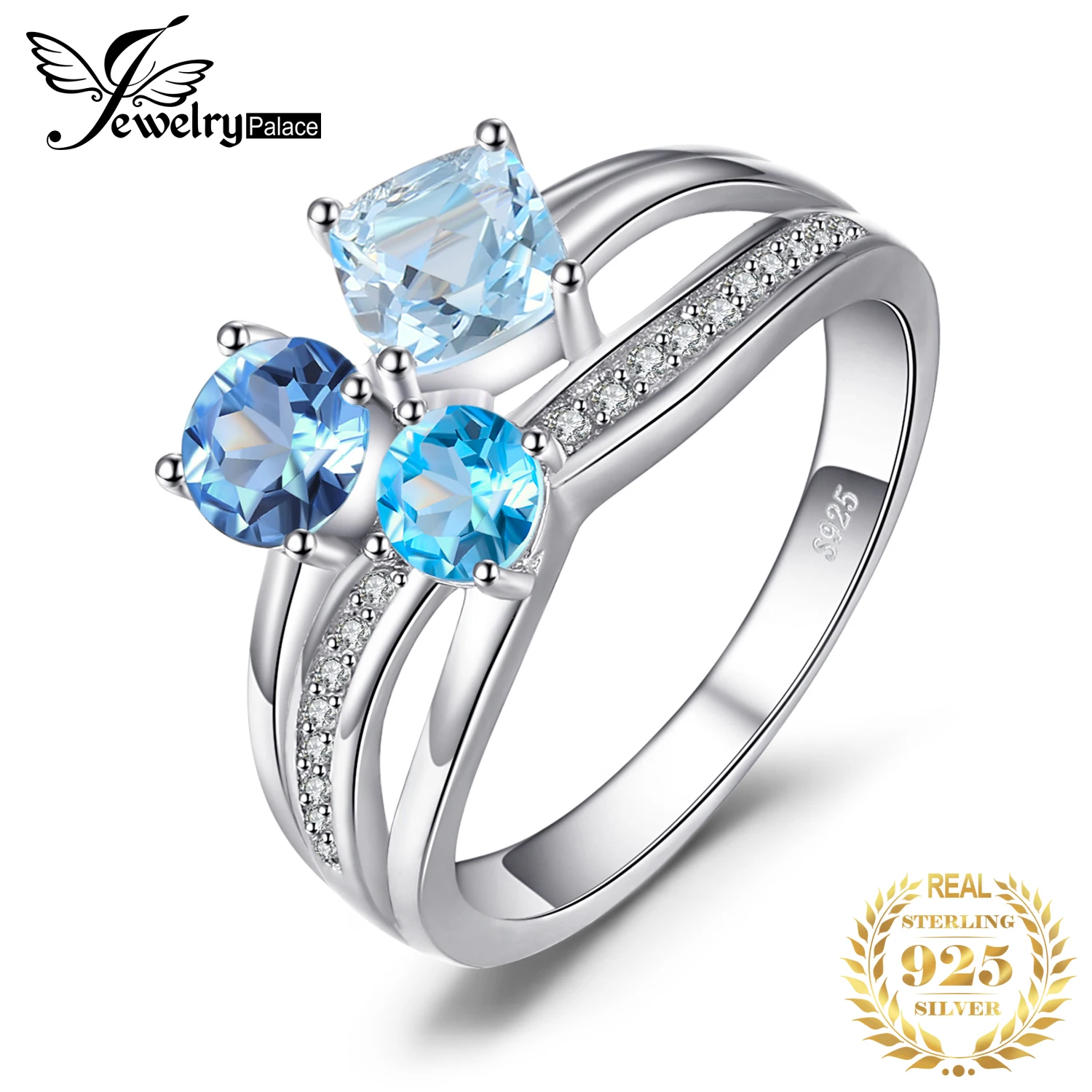 JewelryPalace 1.7ct Оригинальные Мульти Лондон Голубой Топаз 3 Камней Кольцо Подлинная