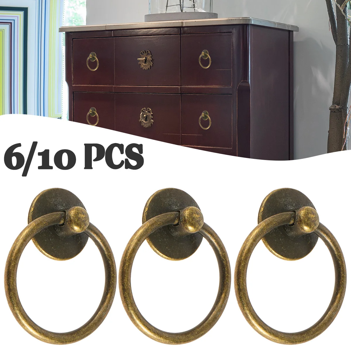 

6/10 Pcs Cabinet Handle Knob with Screws Cabinet Knob Cupboard Drawer Pull Handle Dresser Ring Pulls Knob Furniture Accessories