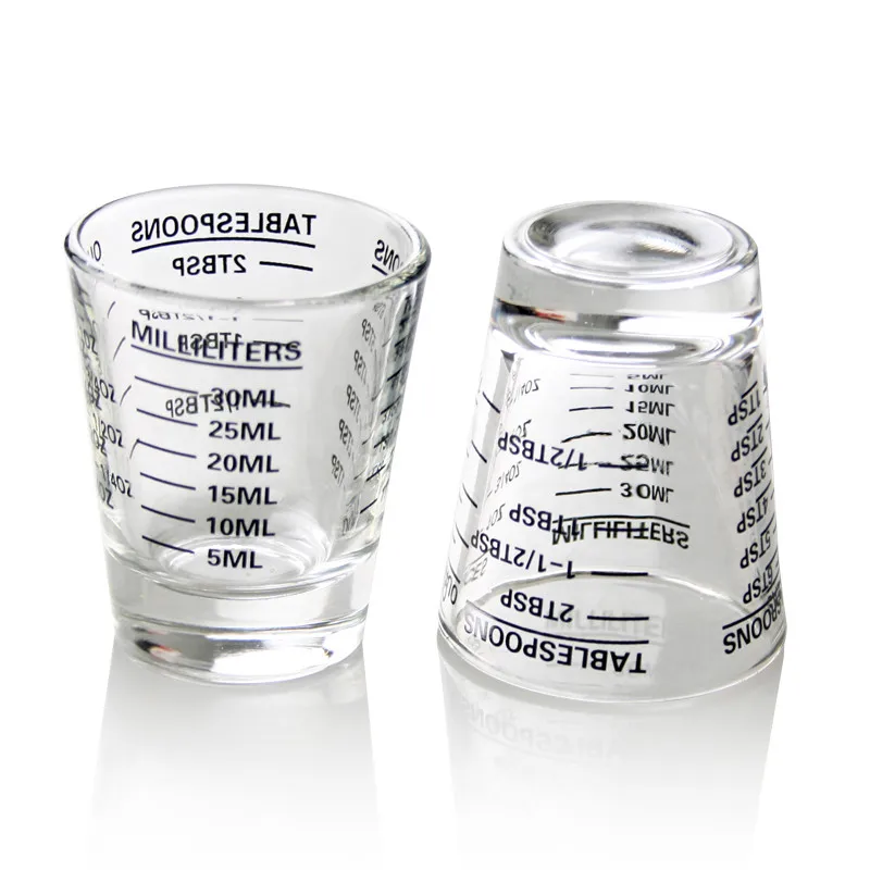 1шт 30/60мл Маленькое термостойкое стеклянное эспрессо с подсчетом кофейной кружки, утолщенный шкалой измерительный стаканчик, инструменты для выпечки.