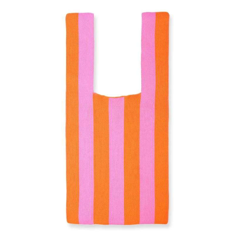 

Women Wide Striped Crochet Vest Shaped Handbag Lady Casual Vintage Winter Everyday Portable Slouchy Shoulder Bag Shopper Bag