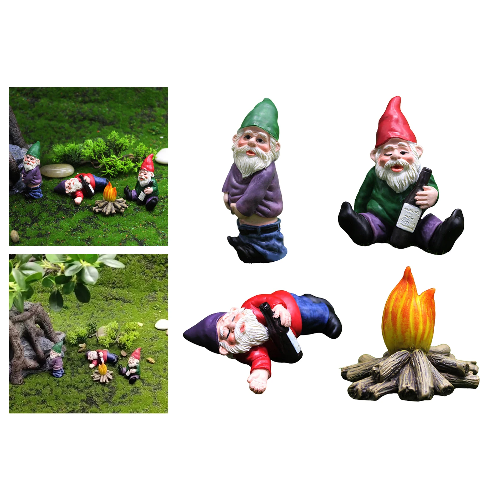 

4 Pieces Fairy Garden Decoration Garden Gnome Statue DIY Statues, Dwarf Princess