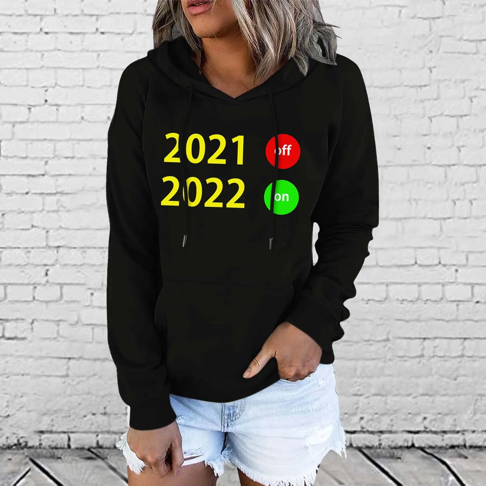 

2022 New Year Womens Hoodies Autumn Winter Casual Letter Printed Long Sleeve Hooded Sweatshirt Pullovers Top Sudaderas Mujer A40
