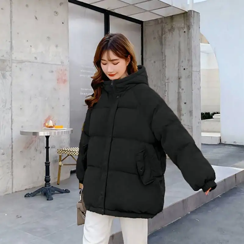 CGC 2021 Winter Women's Jacket Casual Loose Short Coat Female Winter Parka Warm Thick Hooded Cotton Coat Harajuku Solid Parkas