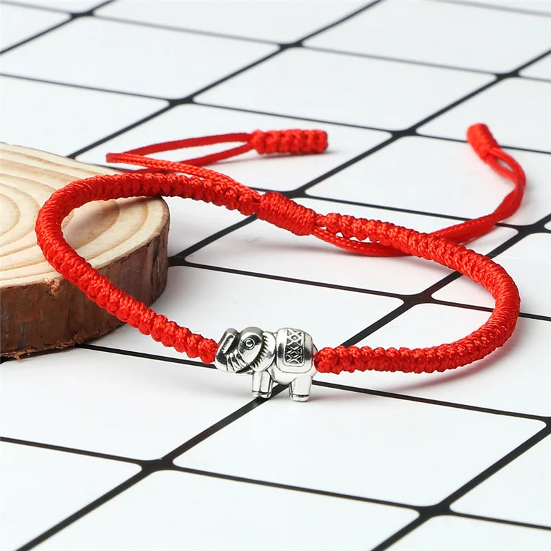 Браслет с подвеской в виде слона черный красный веревочная нить Плетеный