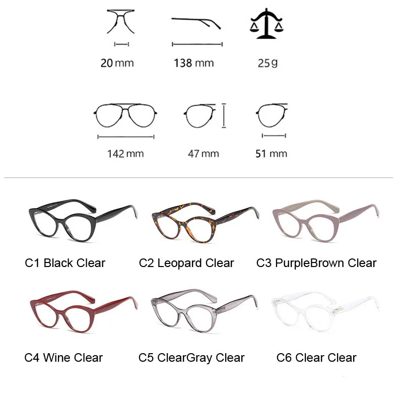 Fashion Cateye Glasses Frame Women USA StyleTrendy Oval Eyeglasses Frame Vintage Clear Lens Glasses Optical Spectacle Frame