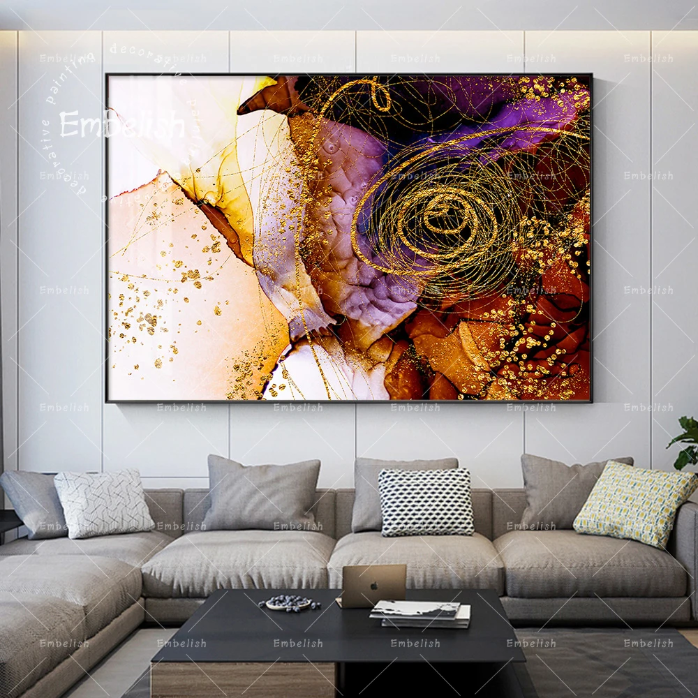 

Embelish Creativity Golden Lines Swirls Abstract HD Print On Canvas Paintings For Living Room Home Decor Pictures Wall Posters