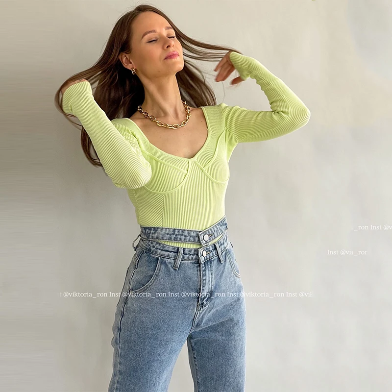 

GOPLUS Body Bodysuit Women 2021 New Fashion Sexy Knitted Long Sleeve Bodysuits Bodys Para Mujer Damskie Manche Longue C10998